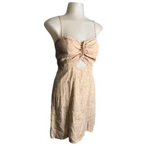 Skylar + Madison | Light Star Print Ruched Tie Cut Out Chest Mini Dress slit •